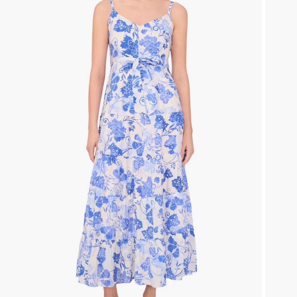 MSK Blue and White Floral Tie-Front Maxi Dress SZ Small